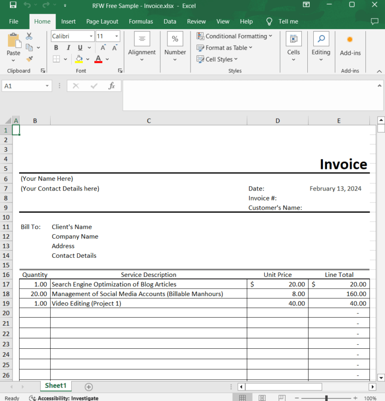 Free Online Job Search Tools 7 (RFW Sample Invoice)